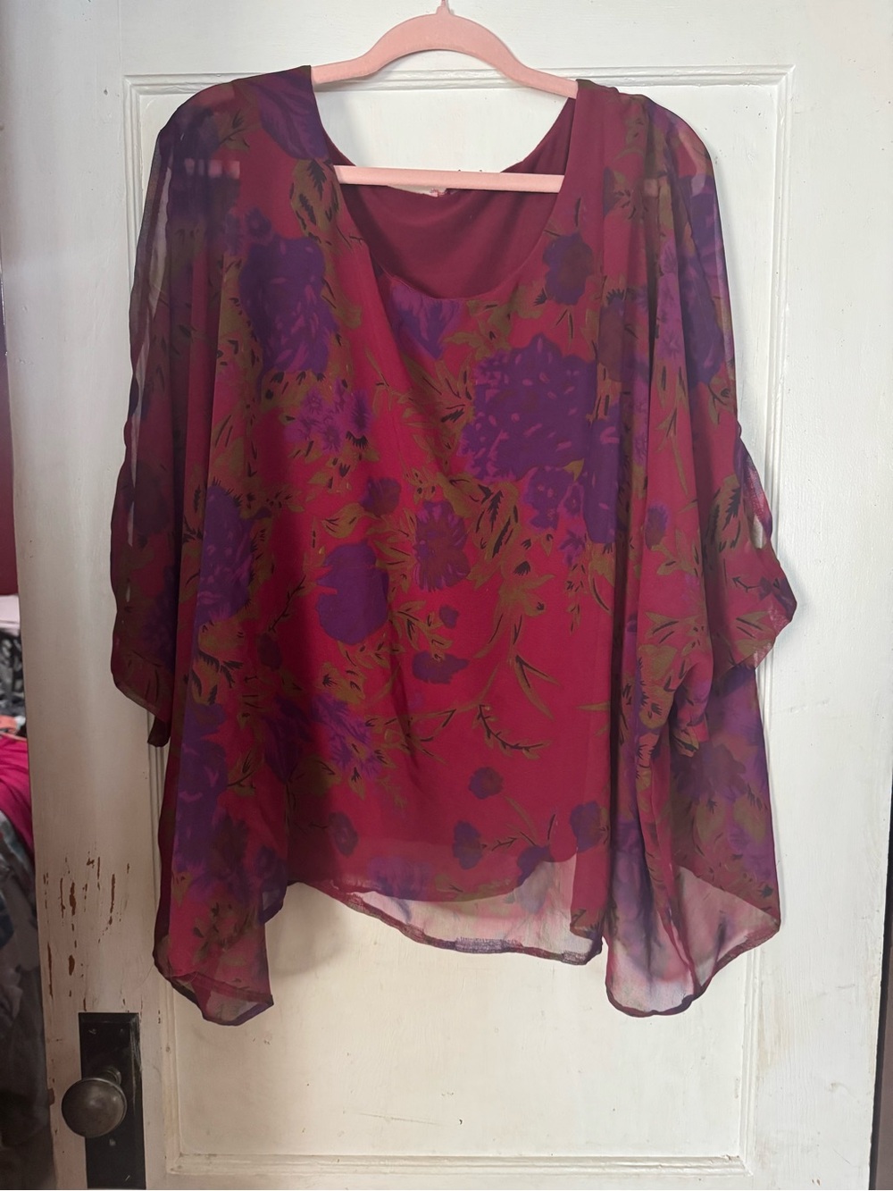 Joe Browns Floral Chiffon Blouse Women’s Size 20 Red Purple